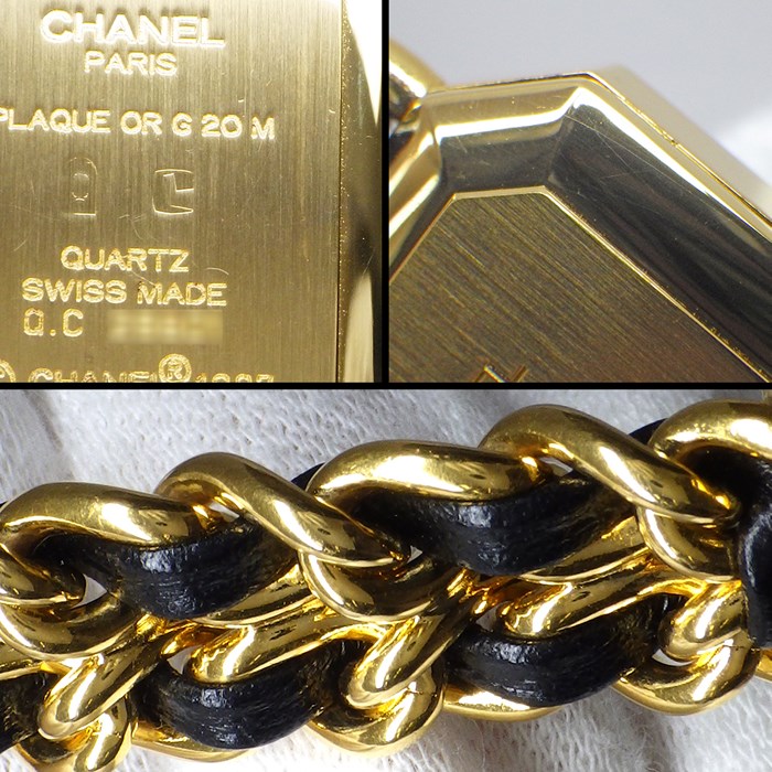 シャネル CHANEL 腕時計 プルミエール M H0001 オクタゴナル ブラック文字盤 チェーンブレス GP レザー クオーツアナログ 【中古】