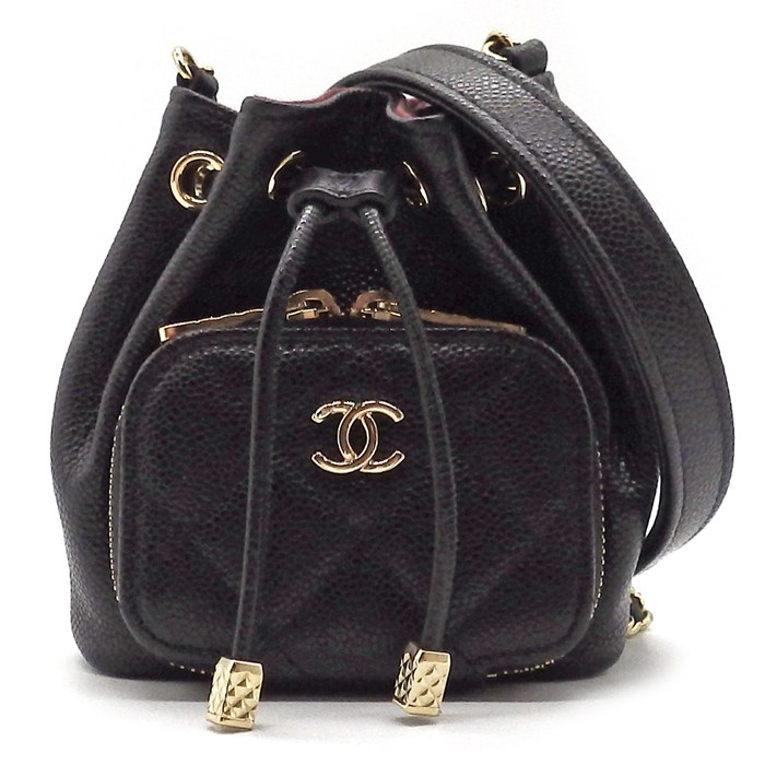 シャネル CHANEL ショルダーバッグ マトラッセ バケットバッグ ミニ AP2913 ブラック ボルドー グレインド カーフスキン ゴールド金具 【中古】