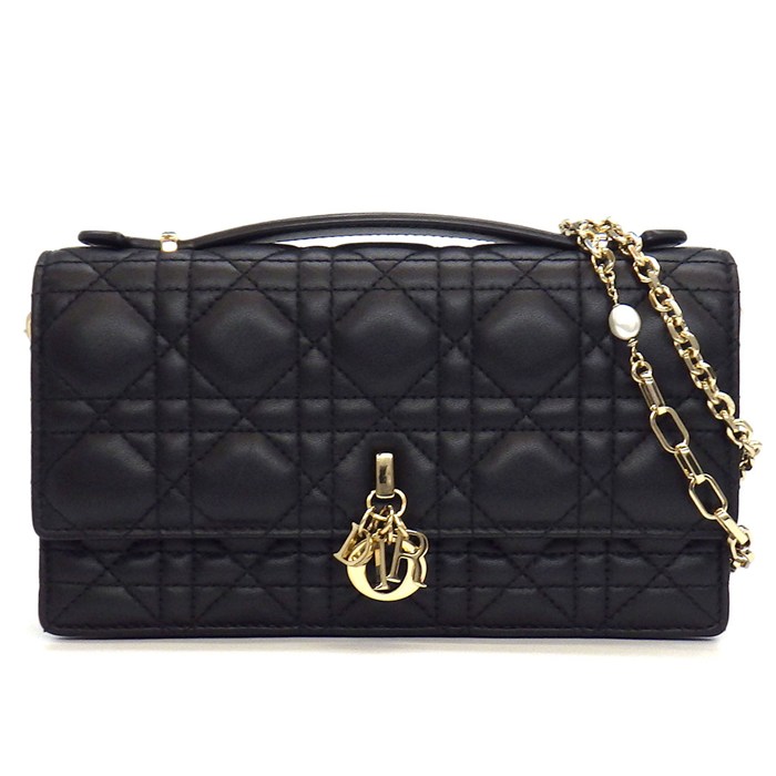 ディオール Dior チェーンショルダーバッグ マイディオール ミニバッグ S0980ONMJ_M900 ブラック カナージュ ラムスキン 【中古】