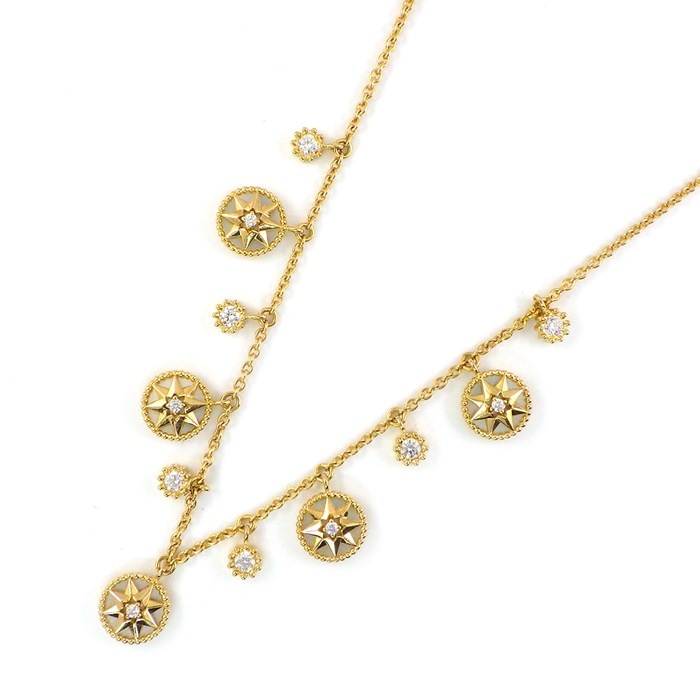 【クリスチャンディオール Christian Dior】ネックレス ローズ デ ヴァン スターモチーフ メダリヨン ホワイトシェル 白 ダイヤモンド K18YG