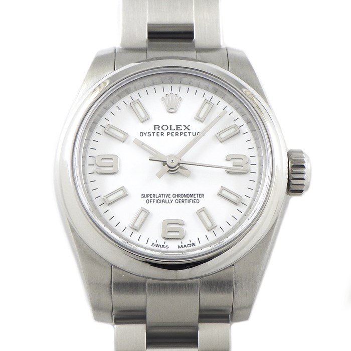 ロレックス Rolex 腕時計 オイスターパーペチュアル 176200 ルーレット刻印 カレンダー 夜光インデックス 夜光針 ホワイト 文字盤 SS 自動巻き 【中古】