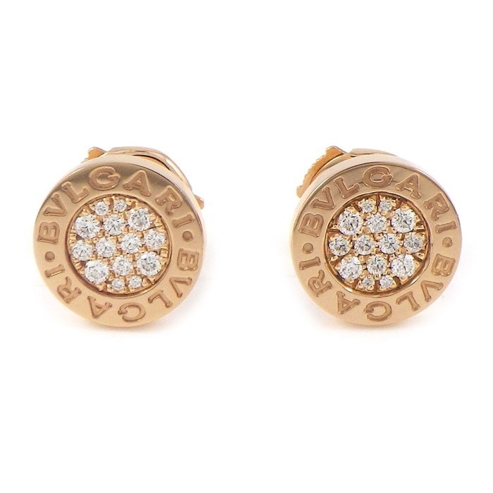 ブルガリ BVLGARI ピアス ブルガリ・ブルガリ 354731 2個セット ロゴ サークル ラウンド パヴェ ダイヤモンド K18PG 【中古】