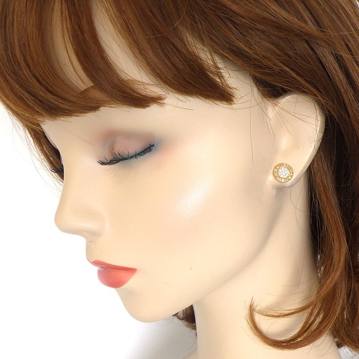 ブルガリ BVLGARI ピアス ブルガリ・ブルガリ 354731 2個セット ロゴ サークル ラウンド パヴェ ダイヤモンド K18PG 【中古】