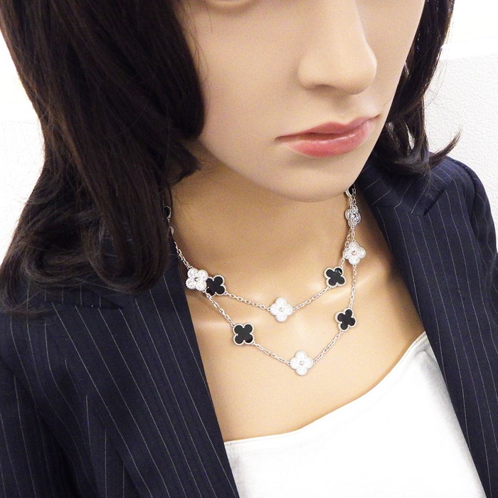 ヴァンクリーフ＆アーペル Van Cleef & Arpels ロングネックレス ヴィンテージ アルハンブラ 20モチーフ VCARP2R800 オニキス 120ポイント ダイヤモンド 計4.83ct K18WG 【箱・保付き】 【中古】
