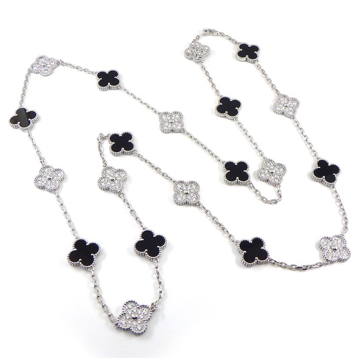ヴァンクリーフ＆アーペル Van Cleef & Arpels ロングネックレス ヴィンテージ アルハンブラ 20モチーフ VCARP2R800 オニキス 120ポイント ダイヤモンド 計4.83ct K18WG 【箱・保付き】 【中古】