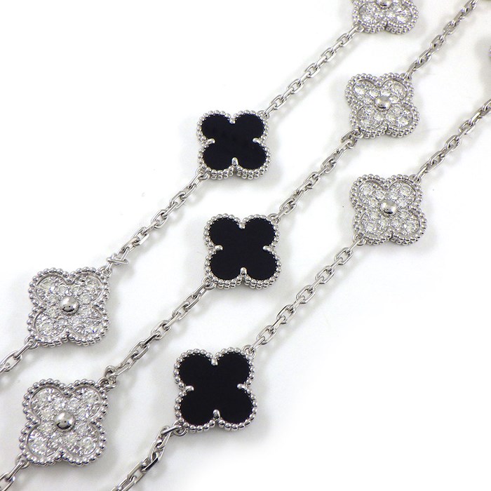 ヴァンクリーフ＆アーペル Van Cleef & Arpels ロングネックレス ヴィンテージ アルハンブラ 20モチーフ VCARP2R800 オニキス 120ポイント ダイヤモンド 計4.83ct K18WG 【箱・保付き】 【中古】