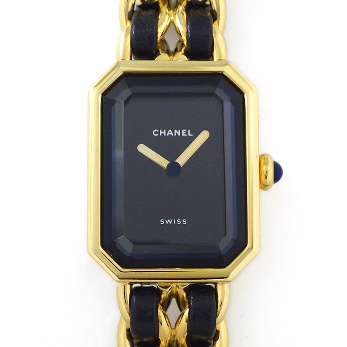 シャネル CHANEL 腕時計 プルミエール M H0001 オクタゴナル ブラック文字盤 チェーンブレス GP レザー クオーツアナログ 【中古】