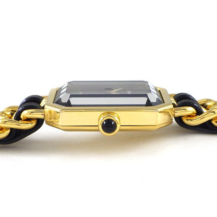 シャネル CHANEL 腕時計 プルミエール M H0001 オクタゴナル ブラック文字盤 チェーンブレス GP レザー クオーツアナログ 【中古】