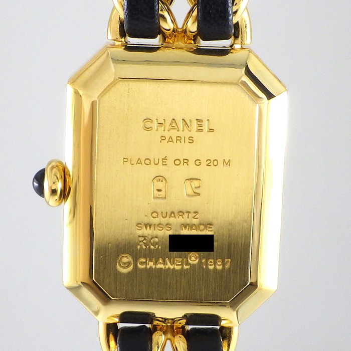 シャネル CHANEL 腕時計 プルミエール M H0001 オクタゴナル ブラック文字盤 チェーンブレス GP レザー クオーツアナログ 【中古】