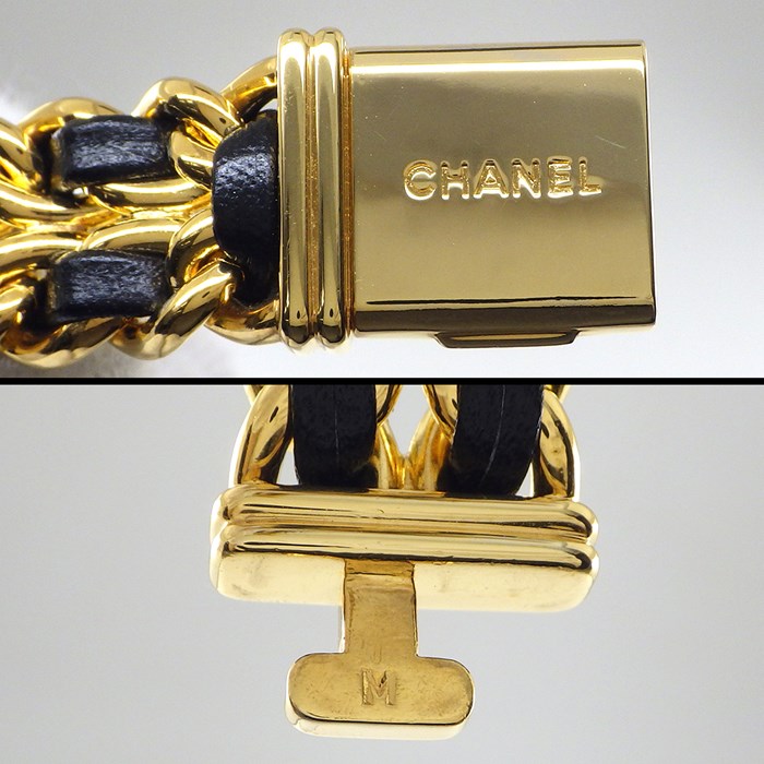 シャネル CHANEL 腕時計 プルミエール M H0001 オクタゴナル ブラック文字盤 チェーンブレス GP レザー クオーツアナログ 【中古】