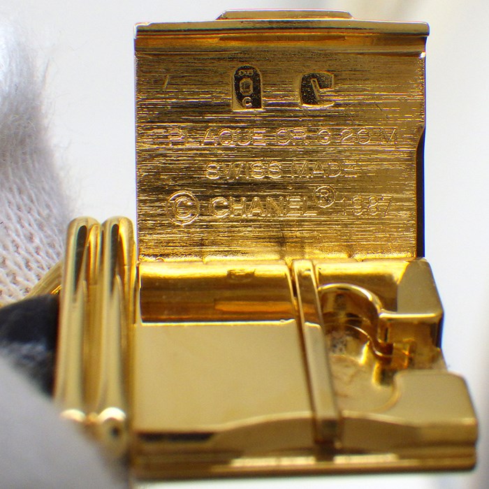 シャネル CHANEL 腕時計 プルミエール M H0001 オクタゴナル ブラック文字盤 チェーンブレス GP レザー クオーツアナログ 【中古】