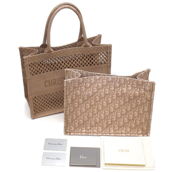 ディオール Dior トートバッグ ブックトート ミディアム 50-MA-0290 ピンク メッシュキャンバス エンブロイダリーキャンバス 【中古】