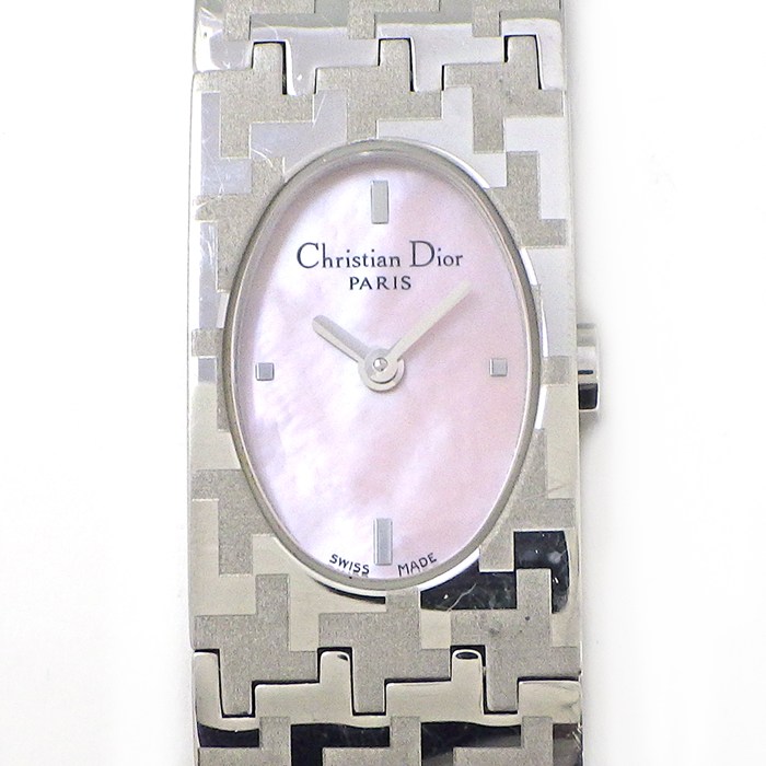 クリスチャンディオール Christian Dior 腕時計 ミスディオール D70-100 オーバル ピンクシェル文字盤 SS クオーツアナログ 【中古】