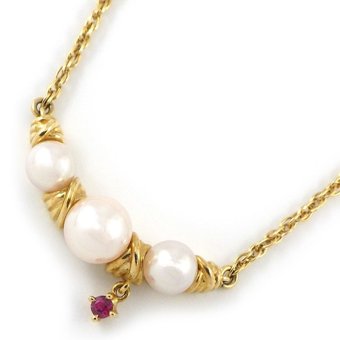 タサキ 田崎真珠 TASAKI ネックレス 1ポイント ルビー アコヤ真珠 4.5-6.0mm珠 K18YG 【中古】