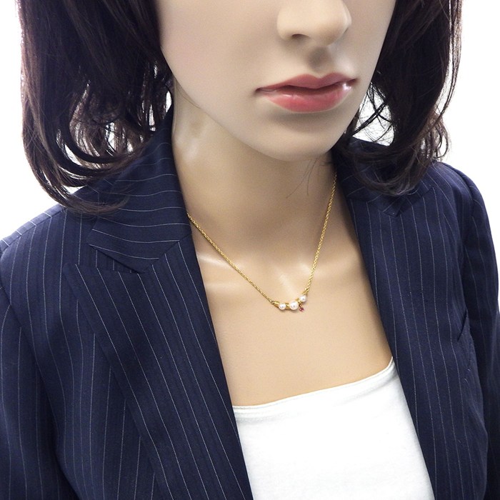 タサキ 田崎真珠 TASAKI ネックレス 1ポイント ルビー アコヤ真珠 4.5-6.0mm珠 K18YG 【中古】