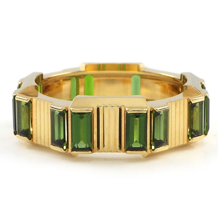 グッチ GUCCI リング リンクトゥラブ 14ポイント バゲットカット グリーン トルマリン K18YG 9.5号 / #10 【中古】