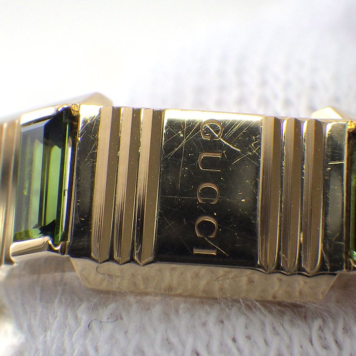 グッチ GUCCI リング リンクトゥラブ 14ポイント バゲットカット グリーン トルマリン K18YG 9.5号 / #10 【中古】