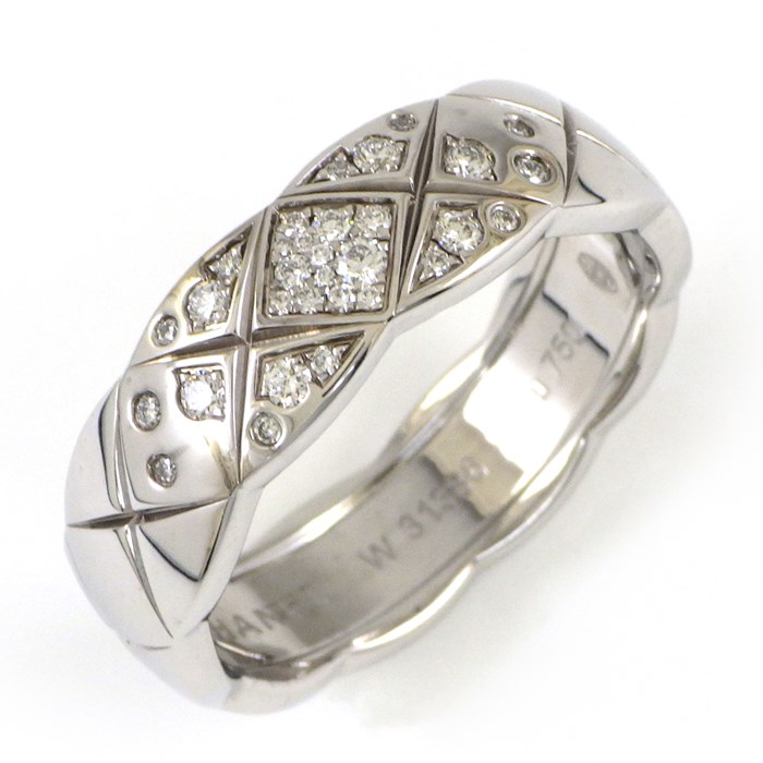 シャネル CHANEL リング ココクラッシュ ミディアム J10865 マトラッセ キルティング 31ポイント ダイヤモンド 計0.18ct K18WG 20.5号 / #61 【中古】