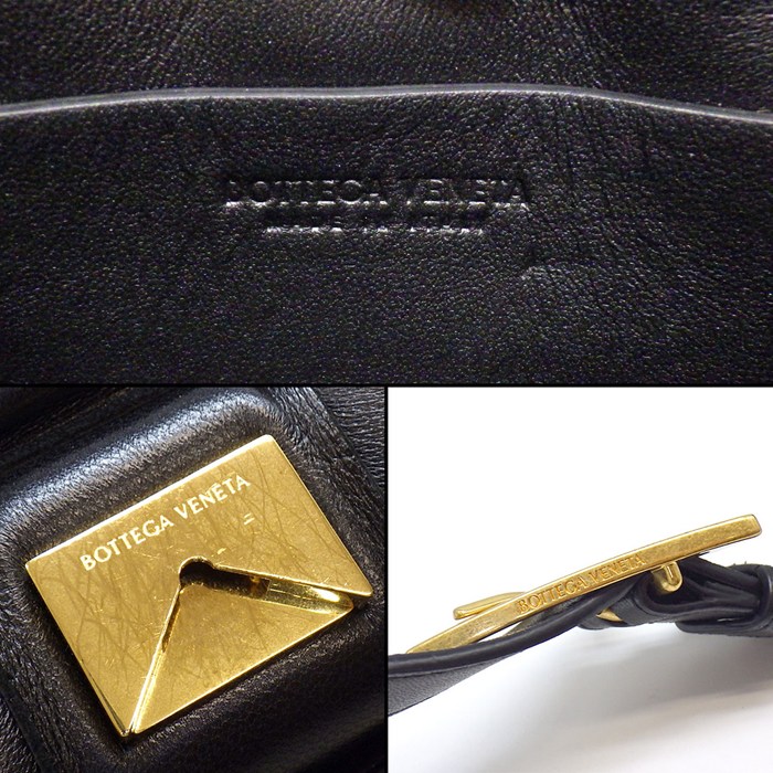 ボッテガ・ヴェネタ BOTTEGA VENETA ショルダーバッグ キャンディ パデッド カセット 716648 ブラック ラムスキン ゴールド金具 【中古】