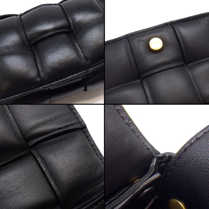 ボッテガ・ヴェネタ BOTTEGA VENETA ショルダーバッグ キャンディ パデッド カセット 716648 ブラック ラムスキン ゴールド金具 【中古】