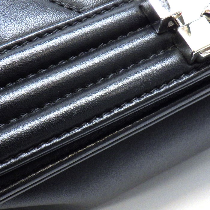 シャネル CHANEL ハンドバッグ ショルダーバッグ ボーイシャネル 25 シェブロン A67086 ブラック グレー ラムスキン シルバー金具 【中古】