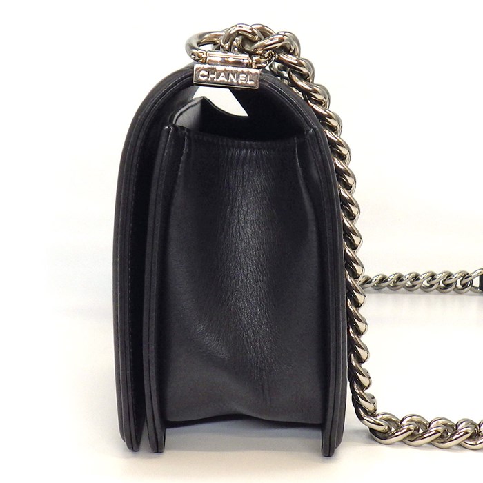 シャネル CHANEL ハンドバッグ ショルダーバッグ ボーイシャネル 25 シェブロン A67086 ブラック グレー ラムスキン シルバー金具 【中古】