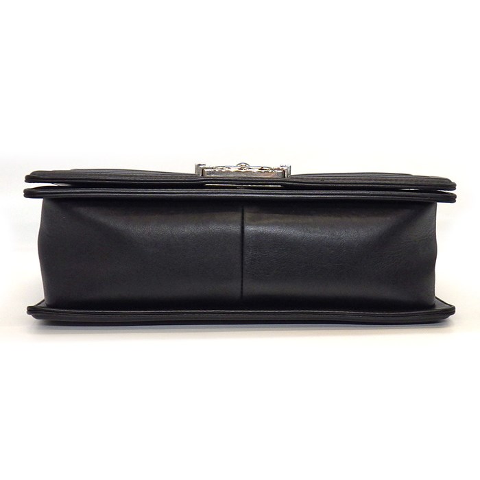 シャネル CHANEL ハンドバッグ ショルダーバッグ ボーイシャネル 25 シェブロン A67086 ブラック グレー ラムスキン シルバー金具 【中古】