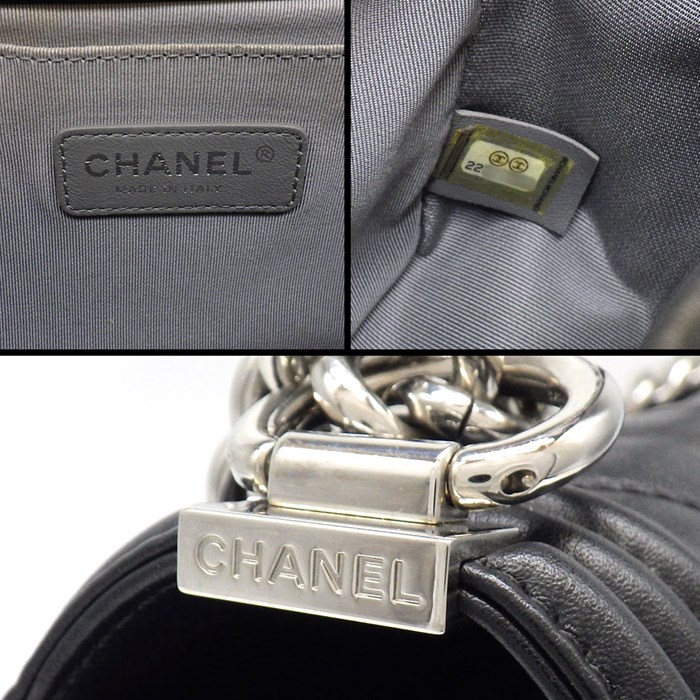 シャネル CHANEL ハンドバッグ ショルダーバッグ ボーイシャネル 25 シェブロン A67086 ブラック グレー ラムスキン シルバー金具 【中古】