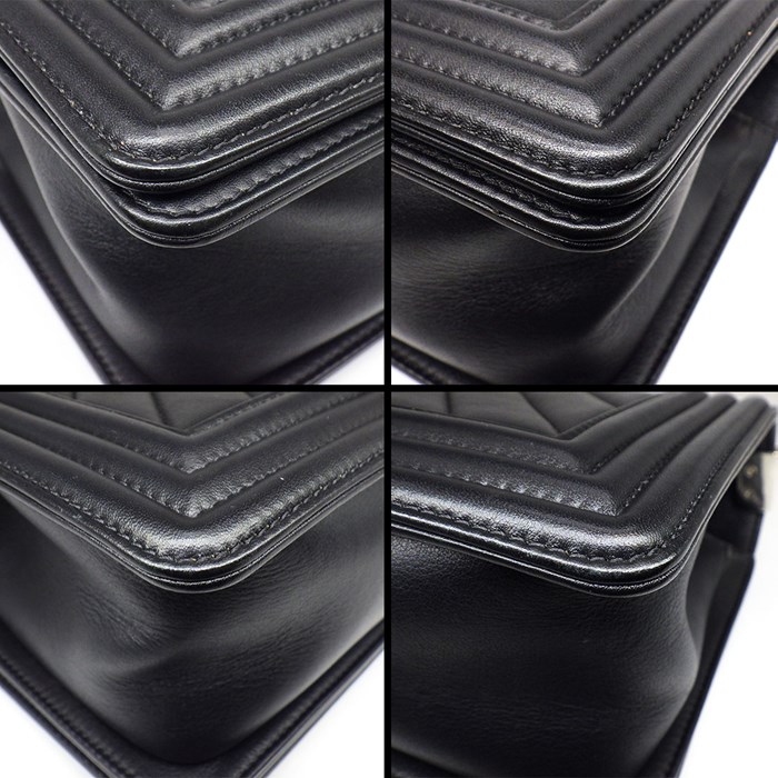 シャネル CHANEL ハンドバッグ ショルダーバッグ ボーイシャネル 25 シェブロン A67086 ブラック グレー ラムスキン シルバー金具 【中古】