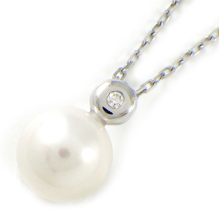 タサキ 田崎真珠 TASAKI ネックレス 1ポイント パール 7.0mm珠 1ポイント ダイヤモンド K18WG 【中古】