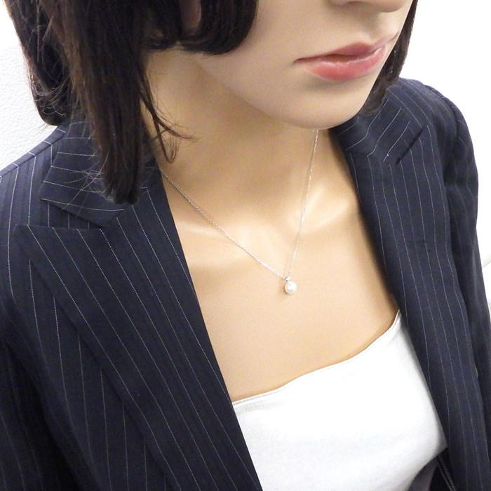 タサキ 田崎真珠 TASAKI ネックレス 1ポイント パール 7.0mm珠 1ポイント ダイヤモンド K18WG 【中古】