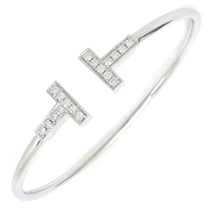 ティファニー Tiffany & Co. バングル Tワイヤー ミディアム 60010750 ダイヤモンド 計0.24ct K18WG / #S 【中古】