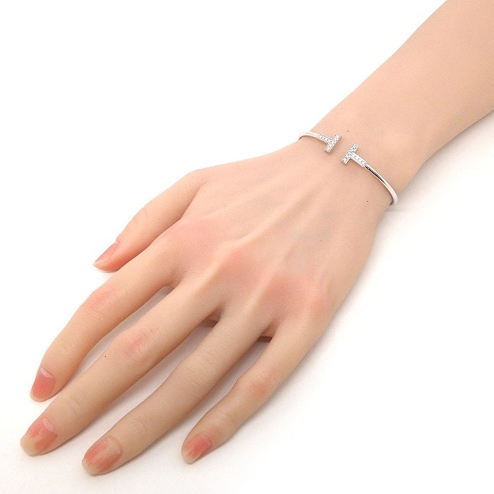 ティファニー Tiffany & Co. バングル Tワイヤー ミディアム 60010750 ダイヤモンド 計0.24ct K18WG / #S 【中古】