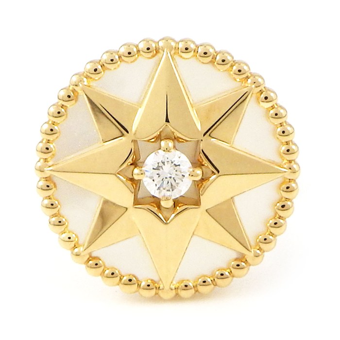 クリスチャンディオール Christian Dior ピアス ローズデヴァン シングル ミディアム JRDV95085_0000 スター 1ポイント ダイヤモンド 0.01ct ホワイト シェル K18YG ※片方のみ 【箱・保付き】 【中古】