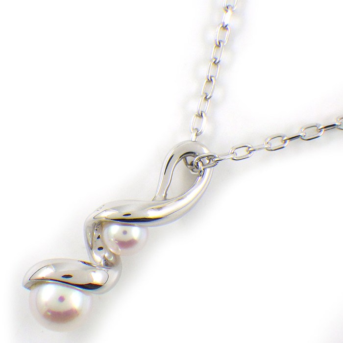 ミキモト MIKIMOTO ネックレス ツイスト 2ポイント パール 3.0/4.5mm珠 K18WG 【中古】