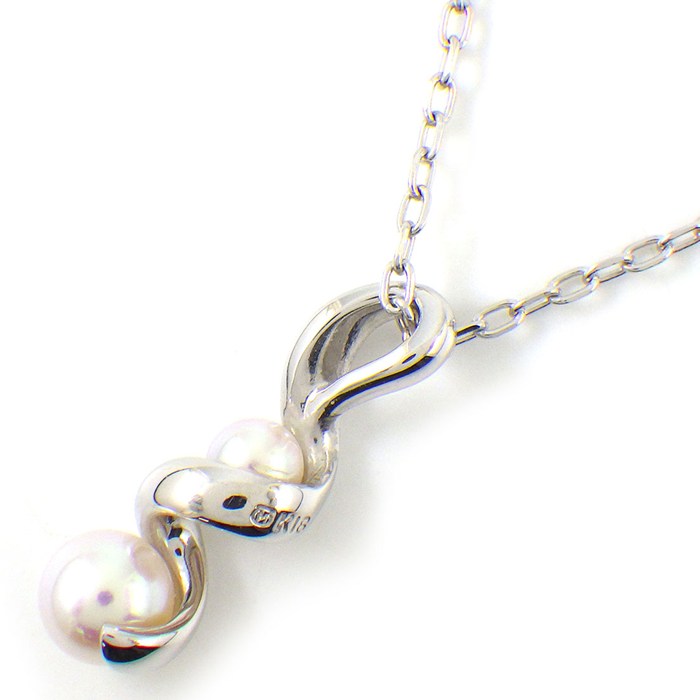 ミキモト MIKIMOTO ネックレス ツイスト 2ポイント パール 3.0/4.5mm珠 K18WG 【中古】