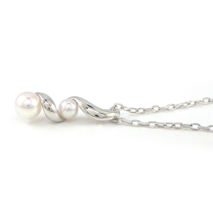 ミキモト MIKIMOTO ネックレス ツイスト 2ポイント パール 3.0/4.5mm珠 K18WG 【中古】