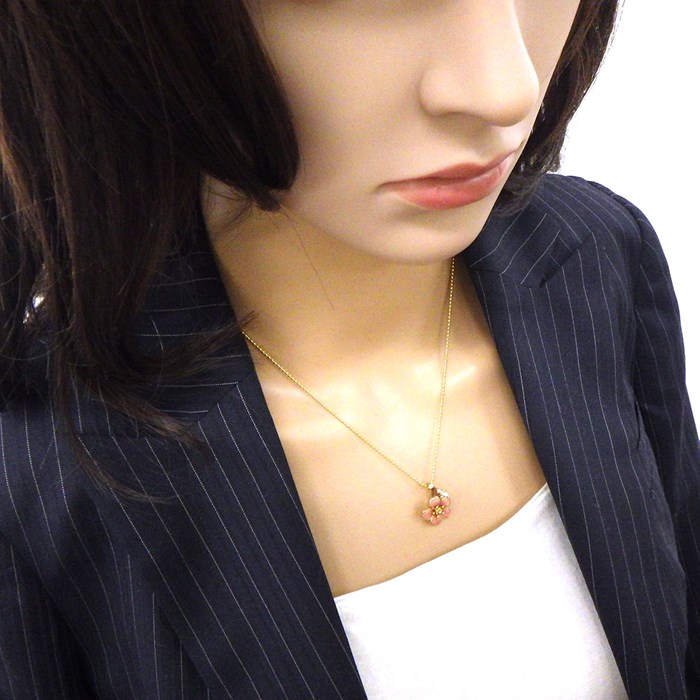 ミキモト MIKIMOTO ネックレス 桜モチーフ パール エナメル K18YG  
