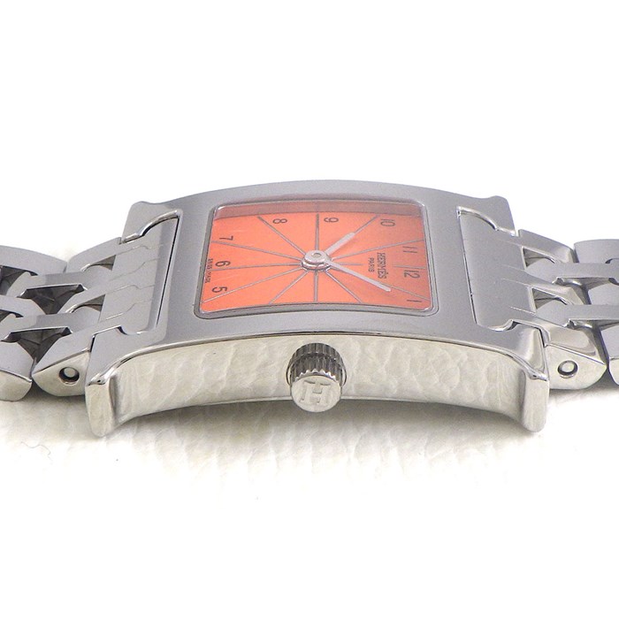 エルメス HERMES 腕時計 Hウォッチ PM HH1.210 スモール スクエア オレンジ文字盤 SS クオーツアナログ 【中古】