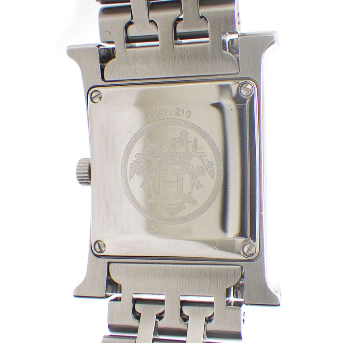 エルメス HERMES 腕時計 Hウォッチ PM HH1.210 スモール スクエア オレンジ文字盤 SS クオーツアナログ 【中古】