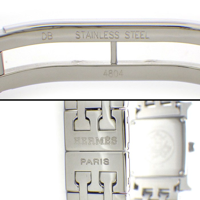 エルメス HERMES 腕時計 Hウォッチ PM HH1.210 スモール スクエア オレンジ文字盤 SS クオーツアナログ 【中古】