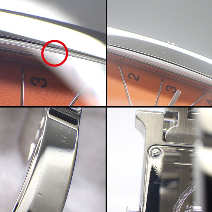 エルメス HERMES 腕時計 Hウォッチ PM HH1.210 スモール スクエア オレンジ文字盤 SS クオーツアナログ 【中古】