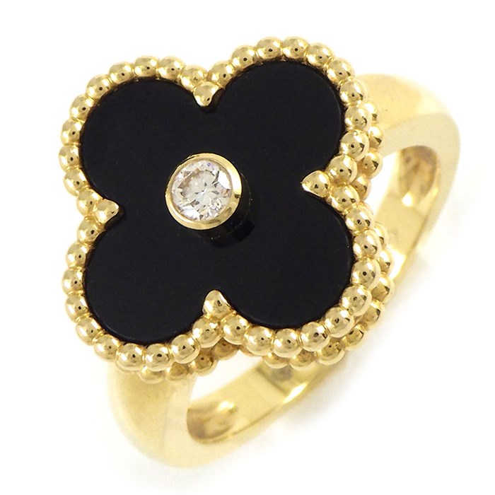 ヴァンクリーフ＆アーペル Van Cleef & Arpels リング ヴィンテージ アルハンブラ VCARA41000 オニキス 1ポイント ダイヤモンド K18YG 10号 / #50 【中古】