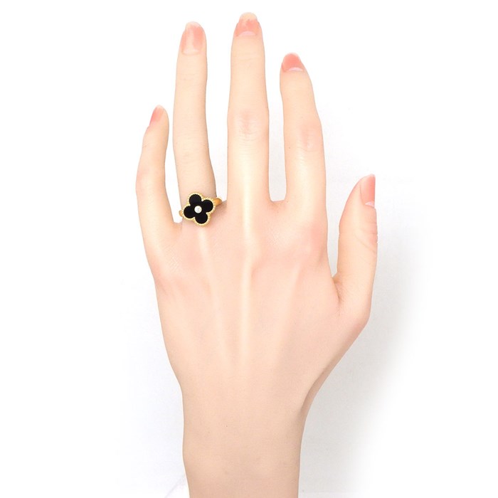 ヴァンクリーフ＆アーペル Van Cleef & Arpels リング ヴィンテージ アルハンブラ VCARA41000 オニキス 1ポイント ダイヤモンド K18YG 10号 / #50 【中古】