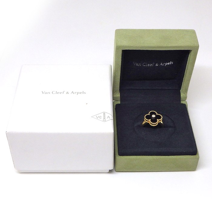 ヴァンクリーフ＆アーペル Van Cleef & Arpels リング ヴィンテージ アルハンブラ VCARA41000 オニキス 1ポイント ダイヤモンド K18YG 10号 / #50 【中古】