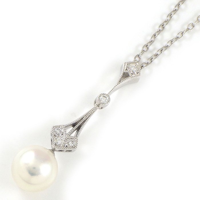 ミキモト MIKIMOTO ネックレス パール 7.6mm珠 ダイヤモンド K18WG 【中古】