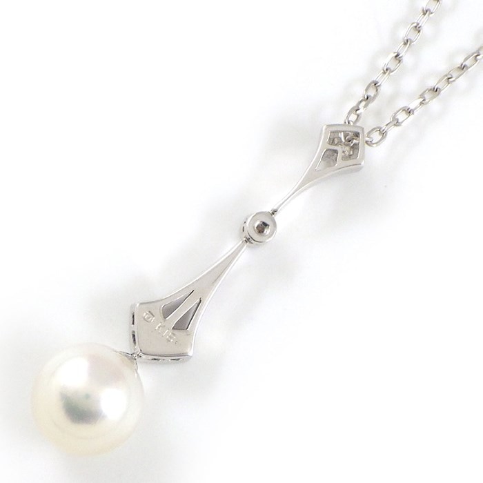 ミキモト MIKIMOTO ネックレス パール 7.6mm珠 ダイヤモンド K18WG 【中古】