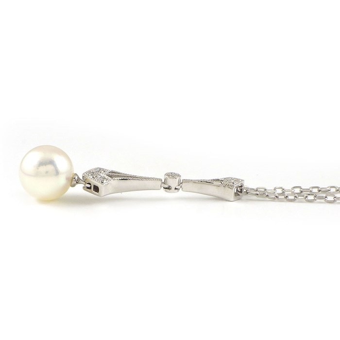 ミキモト MIKIMOTO ネックレス パール 7.6mm珠 ダイヤモンド K18WG 【中古】