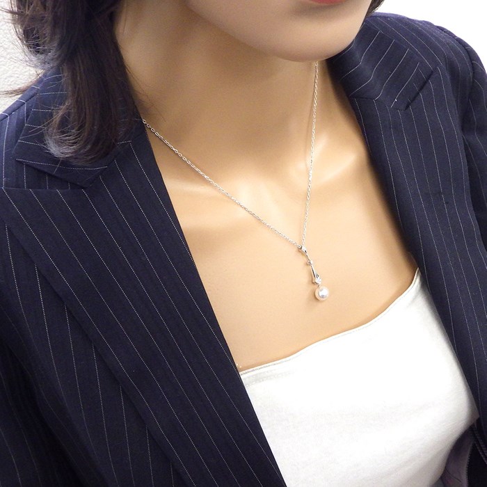 ミキモト MIKIMOTO ネックレス パール 7.6mm珠 ダイヤモンド K18WG 【中古】