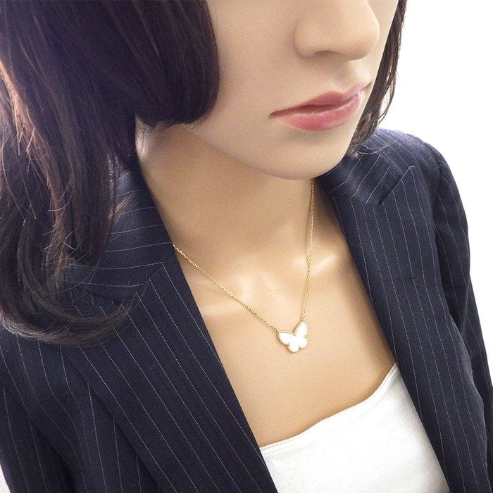 ヴァンクリーフ&アーペル Van Cleef & Arpels ネックレス ラッキー アルハンブラ VCARD99500 パピヨン ホワイト シェル K18YG 【中古】